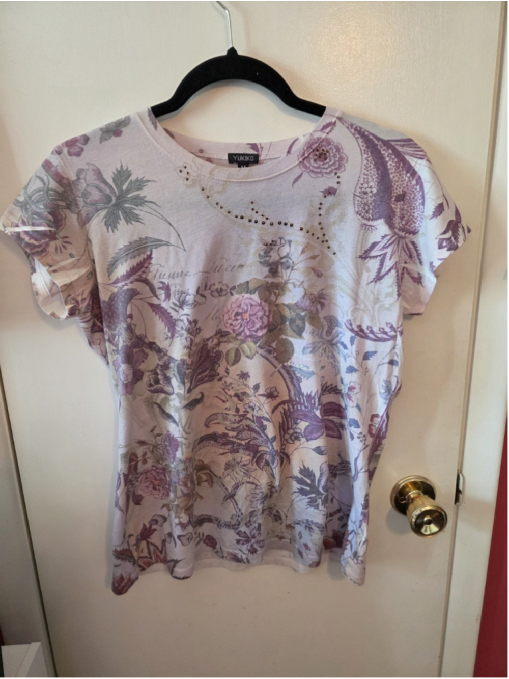 Vintage Y2K Yukiko T Shirt Womens Med Floral Pattern Dainty Fairy Forrest Boho